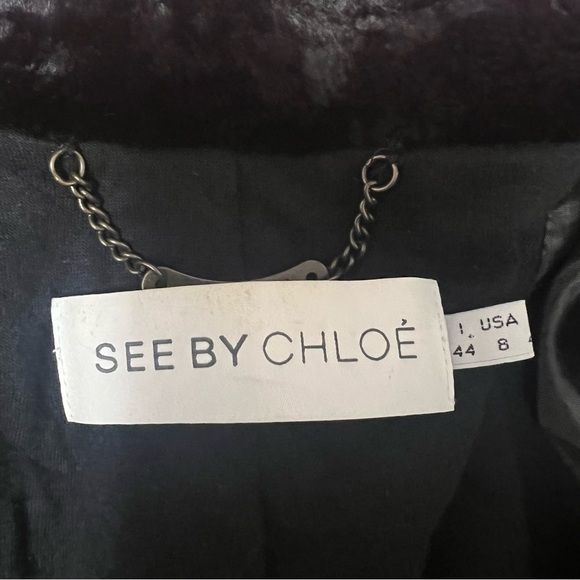 See by Chloe black fur jacket Black Textured Jacket women’s size 8 - Picture 6 of 11